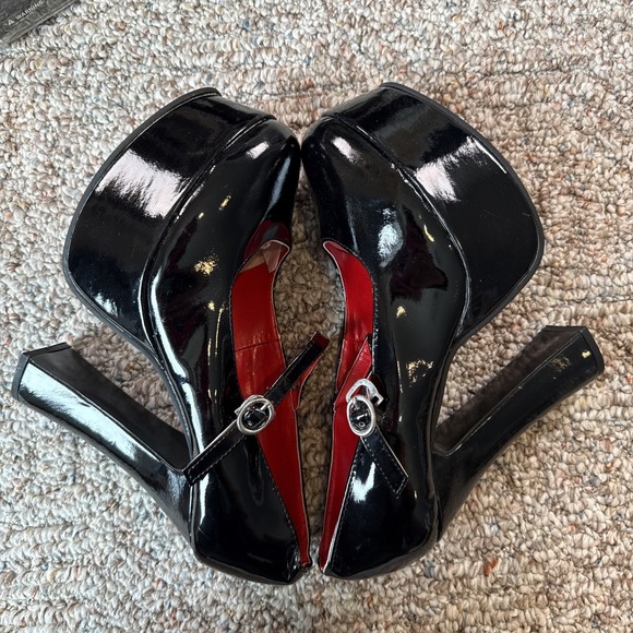 Platform Mary Jane Shoes Size 9-10 Black Patent Dancer Halloween Goth Heels - Picture 6 of 7